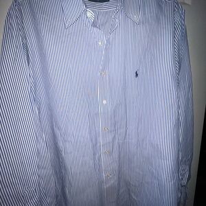 Ralph Lauren Men's Blue and White Nautical Oxford Striped Shirt Size 18 36/37